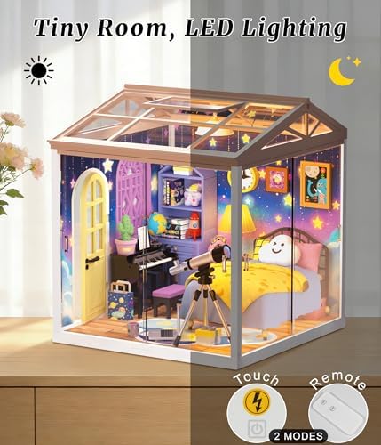 Starry Night Bedroom Miniature House Kit, DIY Space-Themed Dollhouse with Dustproof Sliding Doors & Roof, Tiny Room Building Model Kit for Adults & Teens, Creative Craft Gift for Space Lovers - Image 2