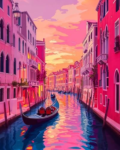 GEEHEIY Paint by Numbers Kit for Adults, Venice Canal Sunset, 16 x 20 Inch by GEEHEIY