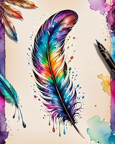 ldazao Paint By Numbers Kit for Adults Feather Adult Paint By Number Kits Canvas Painting Kit for Beginner Adults' Paint-By-Number Kits Oil Painting Kits for Gift Home Wall Decor 16x20 Inch by ldazao