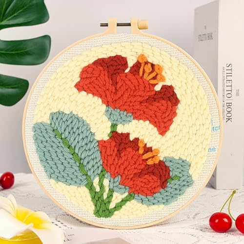 Woohome Punch Needle Kit Included Plastic Hoops, Punch Needle Cloth, Color Yarn and Punch Needle Tools for Adults, Beginners (Red, Pink and Yellow Flowers) - Image 3