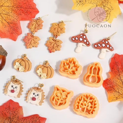 Puocaon Fall Polymer Clay Cutters - 15 Pcs Fall Themed Pumpkin Maple Leaf Mushroom Owl Fox for Earrings Jewelry Making Autumn Clay Earrings Cutters - Image 5
