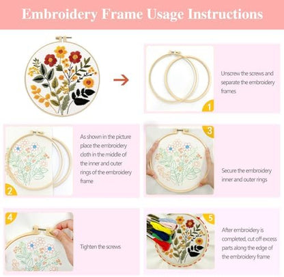 Zhenqing Floral Embroidery Kit for Beginners, Wildflower Botanical Needlework Kit with Pre-Printed Cotton Fabric, Hoop, Threads & Tools, Flower Wall Decor (C0126) - Image 6