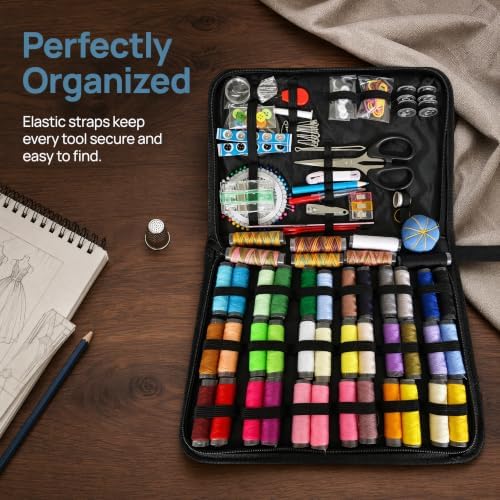 Huacan Portable Sewing Kit for Adults Beginners, 202PCS Complete Sewing Supplies with Color Threads, Tailor Scissors, Needles, Buttons, Travel Emergency Hand Sewing Set - Image 2