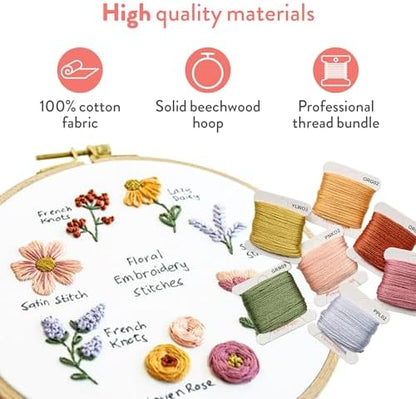 Clever Poppy Floral Stitch Sampler Beginner Embroidery Kit – Easy Embroidery Kit for Beginners with Hoop, Thread & Patterns – Hand Embroidery Kit for Adults and Teens – Complete Embroidery Starter Kit - Image 6