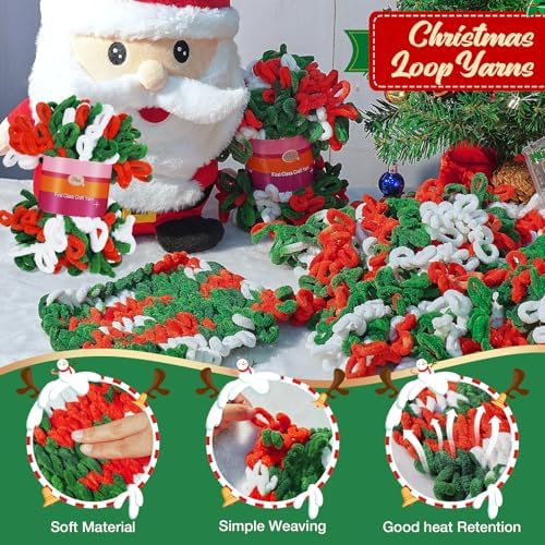 Threlaco 12 Skein Christmas Loop Yarn for Finger Knitting, Red, White,Green - Image 3