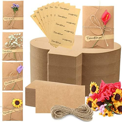 100 Set Artificial Wedding Flowers Mother's Day Thank You Greeting Card Kit DIY Blank Vintage Kraft Floral Holiday Cards Assorted Handmade Invitation Cards with Envelopes for Women Gifts Birthday by Teling