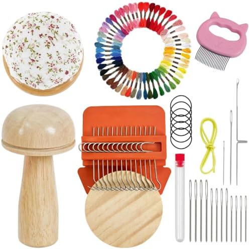 Yiranok Mini Darning Loom,Handcraft DIY Weaving Repair Darning Kit for Beginner (Mushroom-Orange 14 Hook) by Unknown