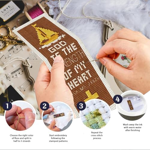 INFUNLY 6-Pack Bible Verse Cross Stitch Bookmark Kit 3x8.5 Inch Cotton-Linen Pre-Printed Pattern DIY Embroidery Craft Set with Felt Backing for Church Gift Home Hobby Book Lovers Readers - Image 4