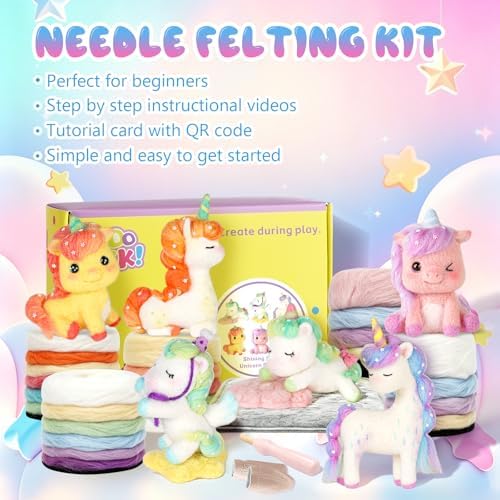 LUDOTEK Needle Felting Kit, 6 PCS Animal Needle Felting Beginner Kits, Wool Felt Needle Felting Tools Foam Pad, Craft Party Supplies for Beginners Adult(6pack Unicorn) - Image 6