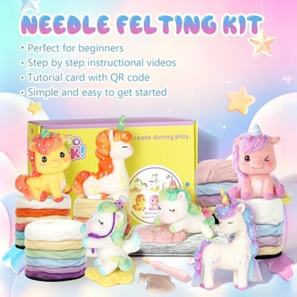 LUDOTEK Needle Felting Kit, 6 PCS Animal Needle Felting Beginner Kits, Wool Felt Needle Felting Tools Foam Pad, Craft Party Supplies for Beginners Adult(6pack Unicorn) - Image 6