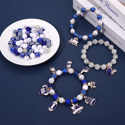 HSWE Game Day Beads Bracelet Kit Assorted Blue White Heishi Clay Pearl Letter Round Loose Beads Gold Spacer Beads with Sports Football Charms for DIY Bracelets Necklace Making - Image 5