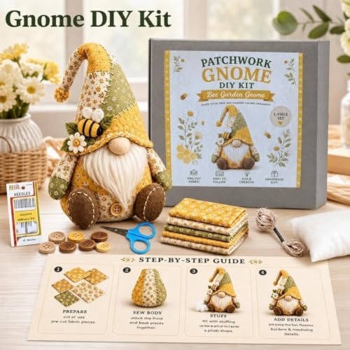 DIY Patchwork Gnome Kit, Christmas Cozy Gnome Sewing Craft Set, DIY Craft Set with Yarn & Tools for Adults & Beginners, Handmade Decor Ornament Gift & Home Decor for Craft Lovers (Red) - Image 3