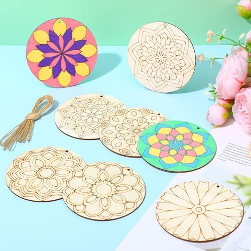 Blosssound 40 Pcs Unfinished Wood Mandala to Paint, Stylish - Image 5