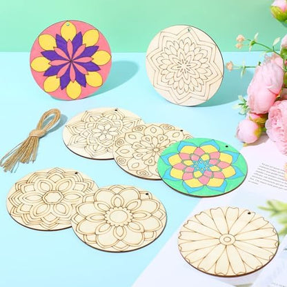 Blosssound 40 Pcs Unfinished Wood Mandala to Paint, Stylish - Image 5