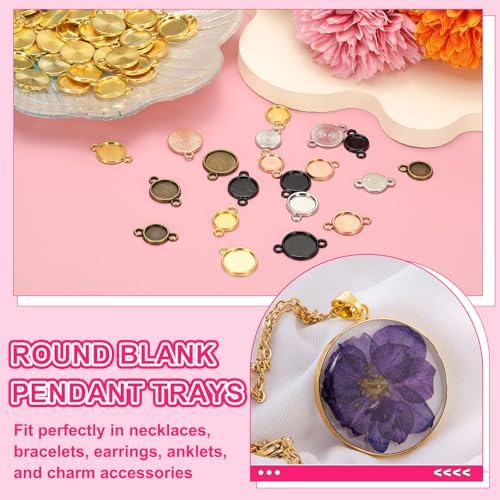 uxcell 50Pcs Round Blank Pendant Trays with Loop 8mm Rose Gold - Image 5
