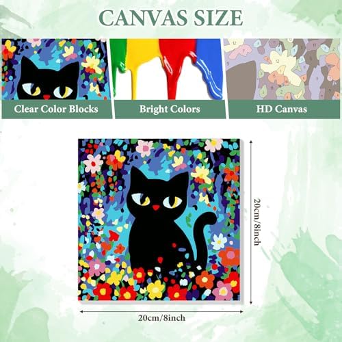 NAIMOER 4 Pack Black Cat Paint by Numbers Kits for Adults Beginner with Wooden Framed, Color by Numbers on Canvas Painting Kits for Adults, Easy Paint DIY Acrylic for Home Wall Decor 8X8 Inch - Image 3