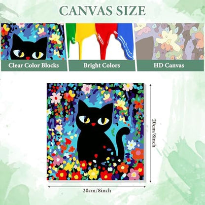 NAIMOER 4 Pack Black Cat Paint by Numbers Kits for Adults Beginner with Wooden Framed, Color by Numbers on Canvas Painting Kits for Adults, Easy Paint DIY Acrylic for Home Wall Decor 8X8 Inch - Image 3