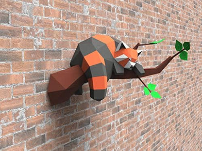 Red Panda Sleeping in a tree Paper Sculpture,Pre-cut DIY Papercraft Kit,Handmade Wild Animal Figurine,3D Paper Art,Low Poly Home Decor,All Accessories Included,DIY Teens Gift - Image 5