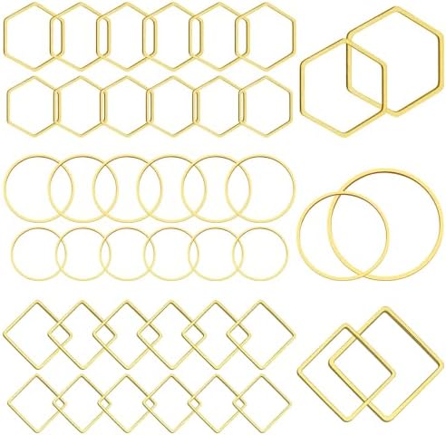60pcs Beading Hoop Earring Findings Hypoallergenic Hexagon Square Round Earring Hoop Open Bezel Pendant Frame for DIY Crafts Accessories Supplies(Gold,3Shapes) by Oubaka