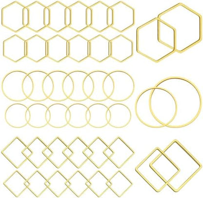 60pcs Beading Hoop Earring Findings Hypoallergenic Hexagon Square Round Earring Hoop Open Bezel Pendant Frame for DIY Crafts Accessories Supplies(Gold,3Shapes) by Oubaka