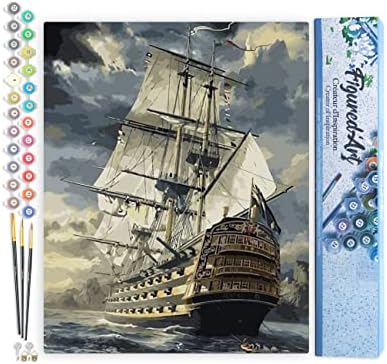 Figured'Art Paint by Numbers for Adults Ocean Galleon 16"x20" - Craft Art Painting DIY Kit Rolled Canvas Without Frame by FiguredArt