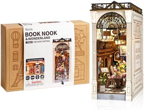 Rolife 3.5 hrs Beginner Friendly Book Nook - 3D Wooden Puzzle with LED Lights and Dust Cover - DIY Miniature House Kit Bookshelf Insert Decor - Arcade Dating (TGB10) by Rolife