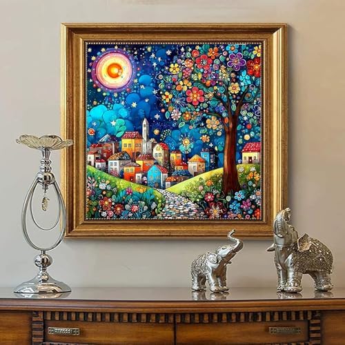 Jiqinsiye Tree Adults Paint by Number Kits,Houses Painting by Number Kits on Canvas,Village Large Color by Numbers Adult Watercolor Gifts for Friends Wall Decor - Image 7