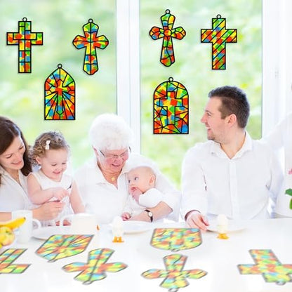 Lonfliness 32 Set Cross Suncatchers Craft DIY Religious VBS Window Stain Glass Effect Paper Christian Home Sunday Easter Decorations Art Craft Creative Activity Project Gift Favor - Image 4