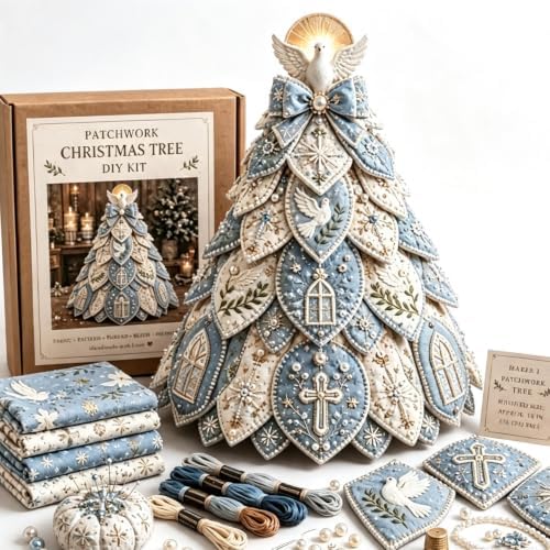 Beginner-Friendly Tree of Faith 3D Quilted Christmas Tree Sewing Kit, DIY Christmas Craft Kit with Fabric & Embroidery Details, Religious Holiday Decor for Adults Handmade Christmas Decoration，#C by Unknown