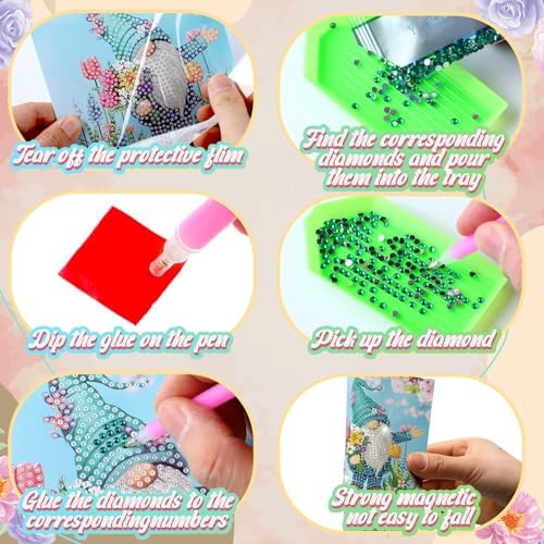 Saillong 12 Pack Flower Diamond Painting Greeting Card Kits DIY Pastel Floral Gnome Diamond Art Cards with Envelopes Flower 5d Rhinestones Paint Card for Adults DIY Craft Family Friend Birthday Gifts - Image 6