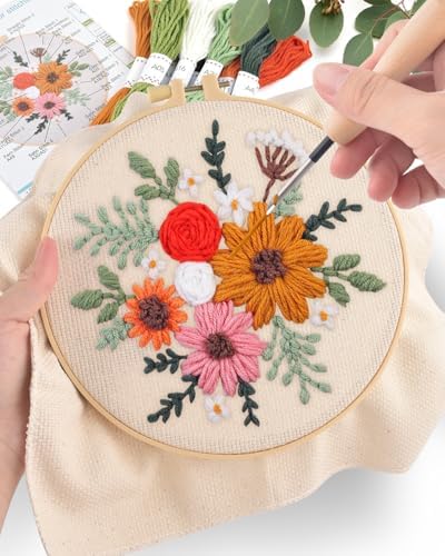 ERKOON Punch Needle Kit Adults Beginners, 2 Pcs DIY Easy Flower Embroidery Set for Starter Art Craft, Needling Punching Project with Patterns, Tools, Yarns, Hoop, Instruction (Colorful Flowers) - Image 5
