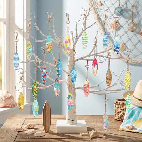 Huquary 30 Pcs Summer Diamond Art Keychains Surfboard Diamond Painting Keychain Kits for Aldults Double Sided 5d Rhinestones Beach Hawaiian Luau Party Hanging Ornaments for Beginners DIY Crafts - Image 4