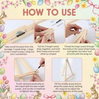 YooNotee 6 Pack Easter Paint by Numbers Kit Canvas with Wooden Easels & Brushes, 8 x 8 inches Easter Canvas Set for Adults Easy Acrylic Paint Kit Beginner for Rabbit Home Decor - Image 3