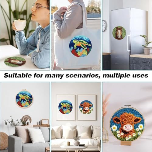 RUIQLXHANG Punch Needle Kits for Beginners, Cute Cartoon Highland Cow with Daisy Flower, Punch Needle Starter Craft Set with 20cm Hoop, Perfect for Festival Gift and Decoration (Butterfly) - Image 5