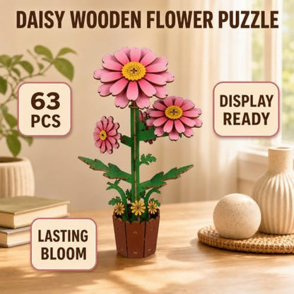 Evankin 3D Wooden Flower Daisy Puzzle Kit, DIY Bouquet Model - Image 2