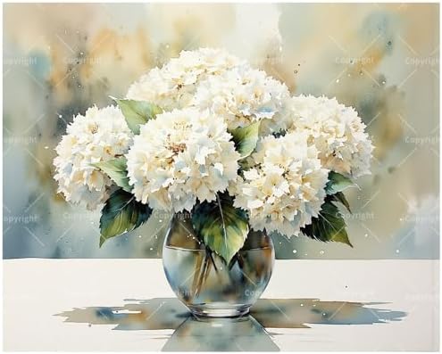 Floral Bouquet Paint by Numbers Kit for Adults - DIY White Hydrangeas in Glass Vase Painting on Canvas 12x16In, Framed Acrylic Paint Set, Suitable for Beginners, for Home Decoration or Gifts by Unknown