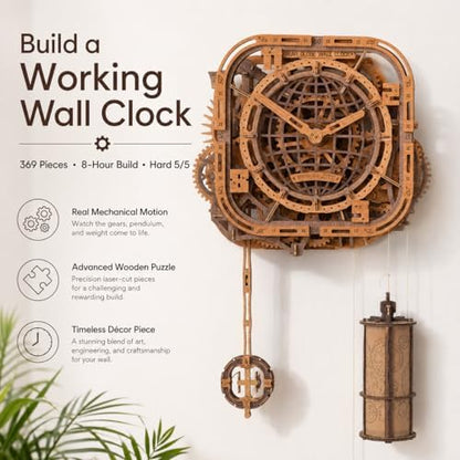 WOODEN.CITY 3D Wooden Puzzle – Gear Globe Wall Clock | Wooden Clock Puzzle Model Building Kit for Adults | 369 Pieces | Mechanical 3D Puzzle Clock | No Glue Required | Made in EU - Image 3