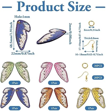 FASHEWELRY 10Pcs Resin Butterfly Wing Charms Rainbow Insects Wing Charms 5 Colors Animal Feather Pendants with Jump Rings Earring Hooks for Crafts Jewelry Making - Image 5