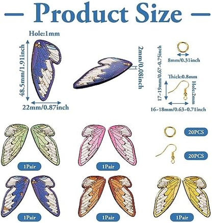 FASHEWELRY 10Pcs Resin Butterfly Wing Charms Rainbow Insects Wing Charms 5 Colors Animal Feather Pendants with Jump Rings Earring Hooks for Crafts Jewelry Making - Image 5