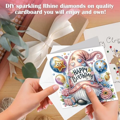 6 Pack DIY Diamond Art Painting Greeting Card Kit Happy Birthday, 5D Diamond Art Christmas Birthday Holiday Foldable Thank You Cards Blessing Greeting Card, Crafts Kit Creative with Envelope - Image 3