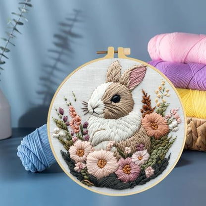 Punch Needle Kits Rabbit in Flowers 20x20cm-2 - Image 6
