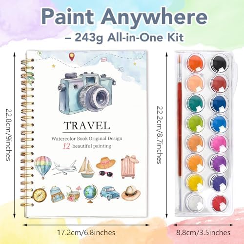Easy Watercolor Workbook for Beginners - 12 Beautiful Step-by-Step Paintings Water Coloring Book, Includes 16 Colors Paints, Relaxing Art Projects and Creative Gift for Adults & Teen (Travel) - Image 4