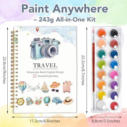 Easy Watercolor Workbook for Beginners - 12 Beautiful Step-by-Step Paintings Water Coloring Book, Includes 16 Colors Paints, Relaxing Art Projects and Creative Gift for Adults & Teen (Travel) - Image 4