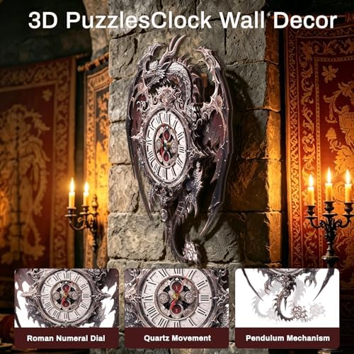 3D Puzzles for Adults Dragon Clock Crafts for Adults Wall Clock - Image 2