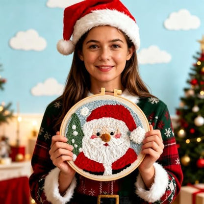 DIY Punch Needle Kits Santa Claus with Hoop 20x20cm-9 - Image 5