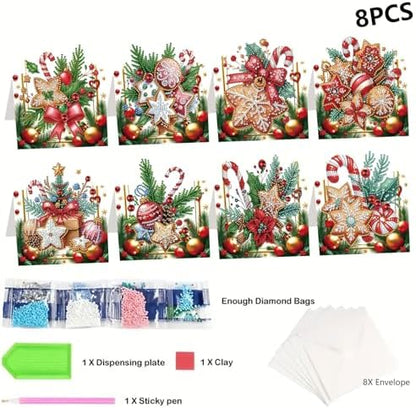 jinglinhh 8pcs Diamond Art Painting Christmas Cookies Greeting Cards with Envelopes, DIY Card Making Kits for Adults, Diamond Art Postcards Christmas Cards Craft Gifts - Image 3