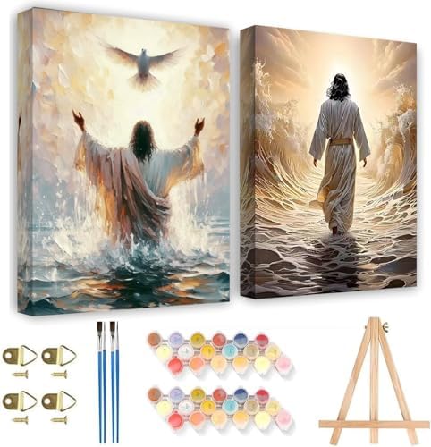 KYOQFVN 2 Pack Jesus Paint by Numbers Kit for Adults with Frame - Jesus Paint by Number Kits on Canvas with Wooden Easel, DIY Acrylic Oil Painting for Home Wall Decor8x12inch by KYOQFVN