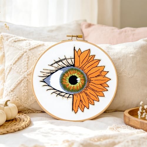 Crafmanoe Sunflower Eyes Embroidery Kits for Beginners Adults, Hand Embroidery Starters Kits, Stamped Cross Stitch Kits Needlepoint Kits for Beginners Adult, Embroidery Hoop, Thread and Video Tutorial - Image 2