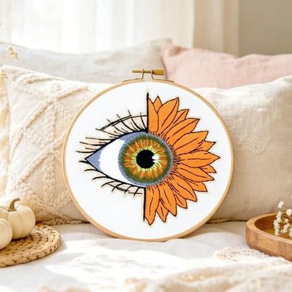 Crafmanoe Sunflower Eyes Embroidery Kits for Beginners Adults, Hand Embroidery Starters Kits, Stamped Cross Stitch Kits Needlepoint Kits for Beginners Adult, Embroidery Hoop, Thread and Video Tutorial - Image 2