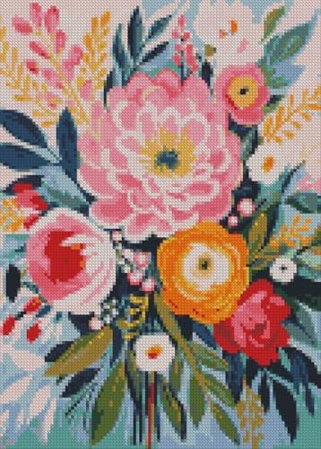 MjhRcll Flowers Stamped Cross Stitch Kits,Flowers in Vase Cross Stitch Ornament Kits for Adults Beginners, Counted Embroidery Needlepoint Kits Home Decor 12x16 Inch - Image 2